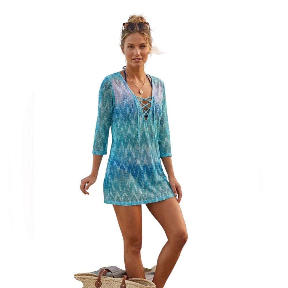 Portocruz beach coverup shades of Ocean Blue Size: Small/Medium